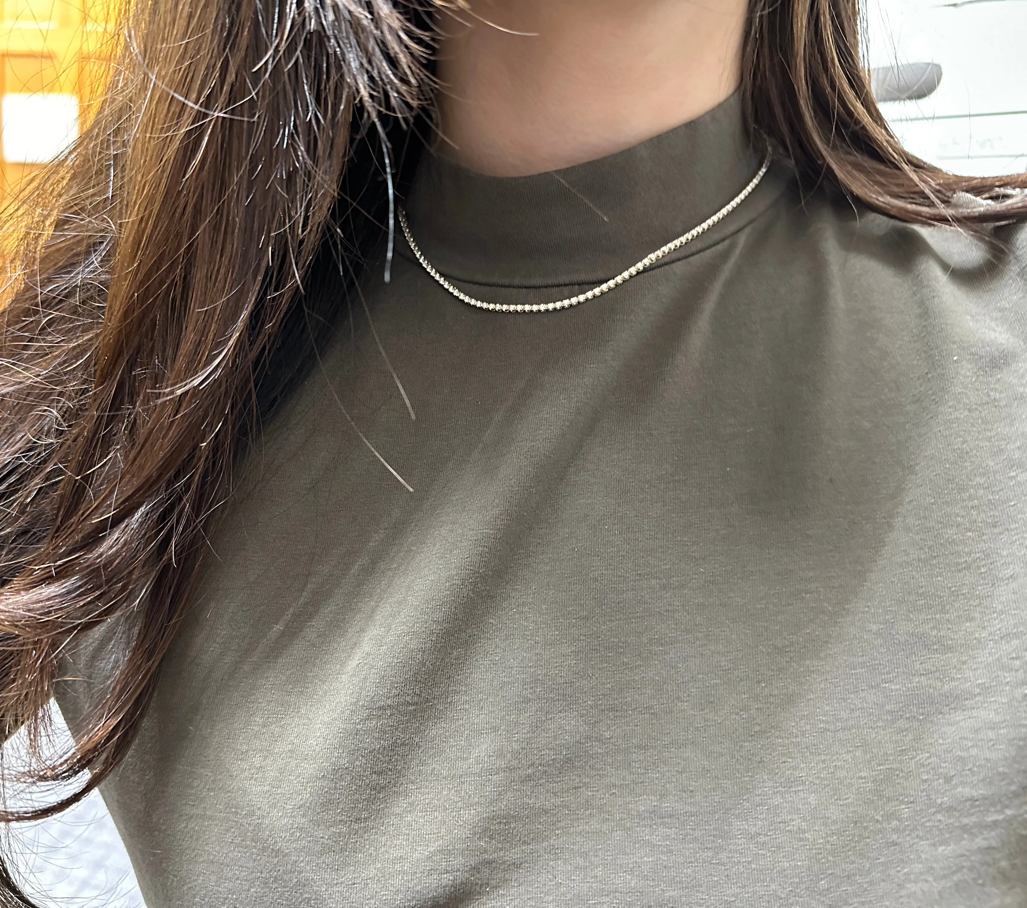 2.03 Carat Natural Diamond Tennis Necklace G SI 14K Yellow Gold 16''
