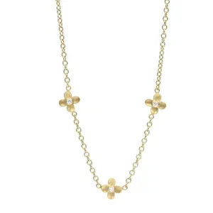 20K Gold Triple Flower Necklace with Diamond Detail
