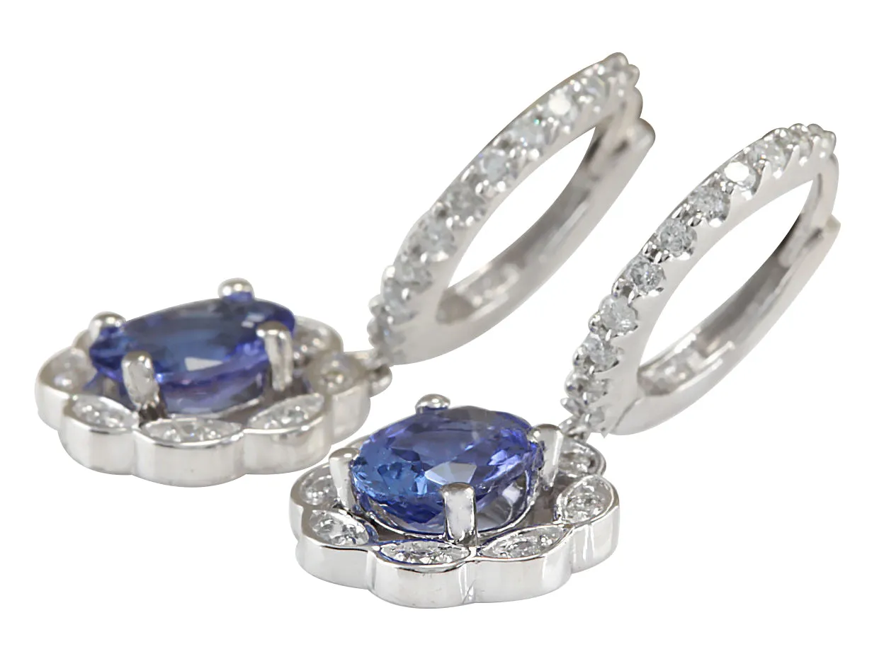 2.21 Carat Natural Tanzanite 14K White Gold Diamond Earrings