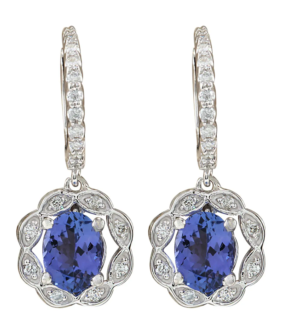 2.21 Carat Natural Tanzanite 14K White Gold Diamond Earrings