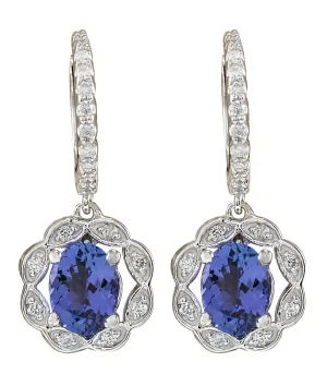 2.21 Carat Natural Tanzanite 14K White Gold Diamond Earrings