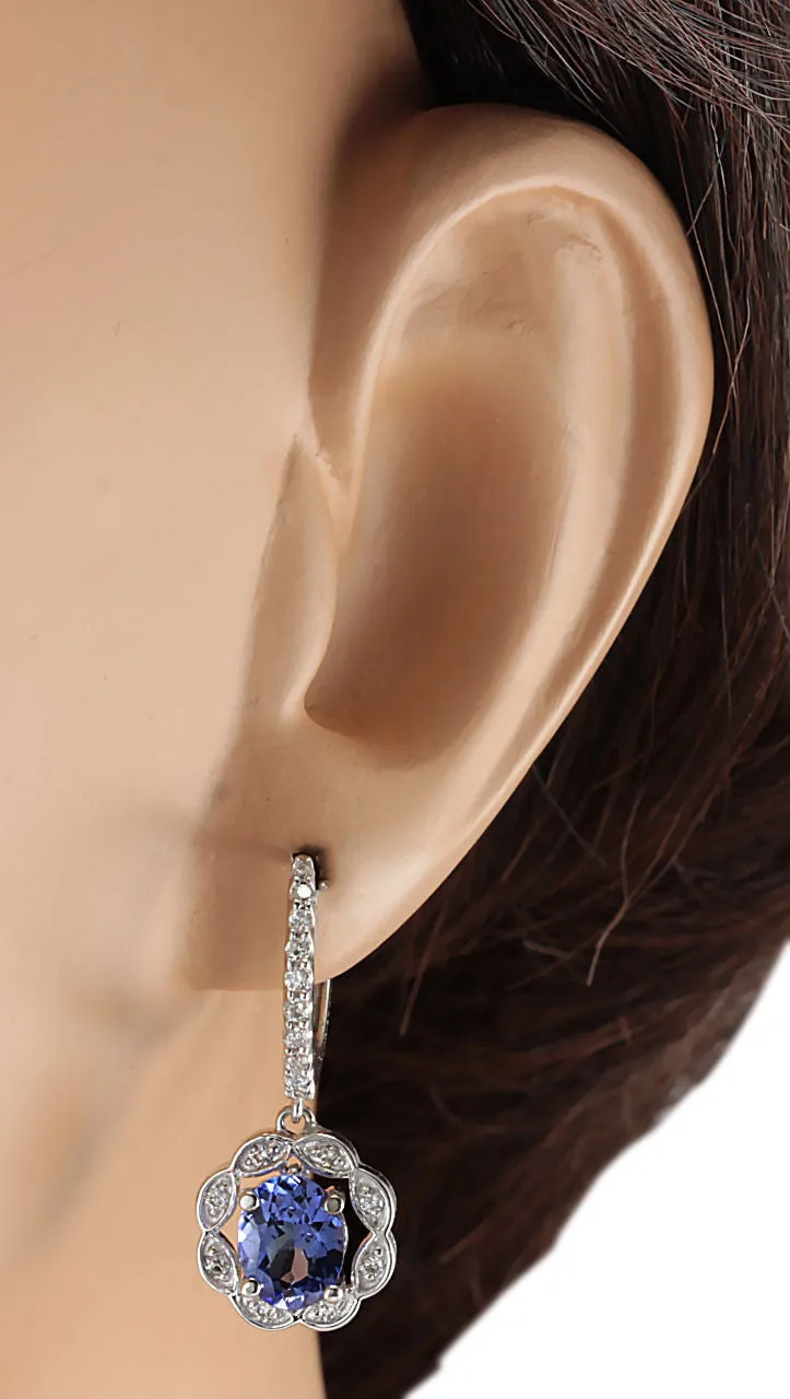 2.21 Carat Natural Tanzanite 14K White Gold Diamond Earrings