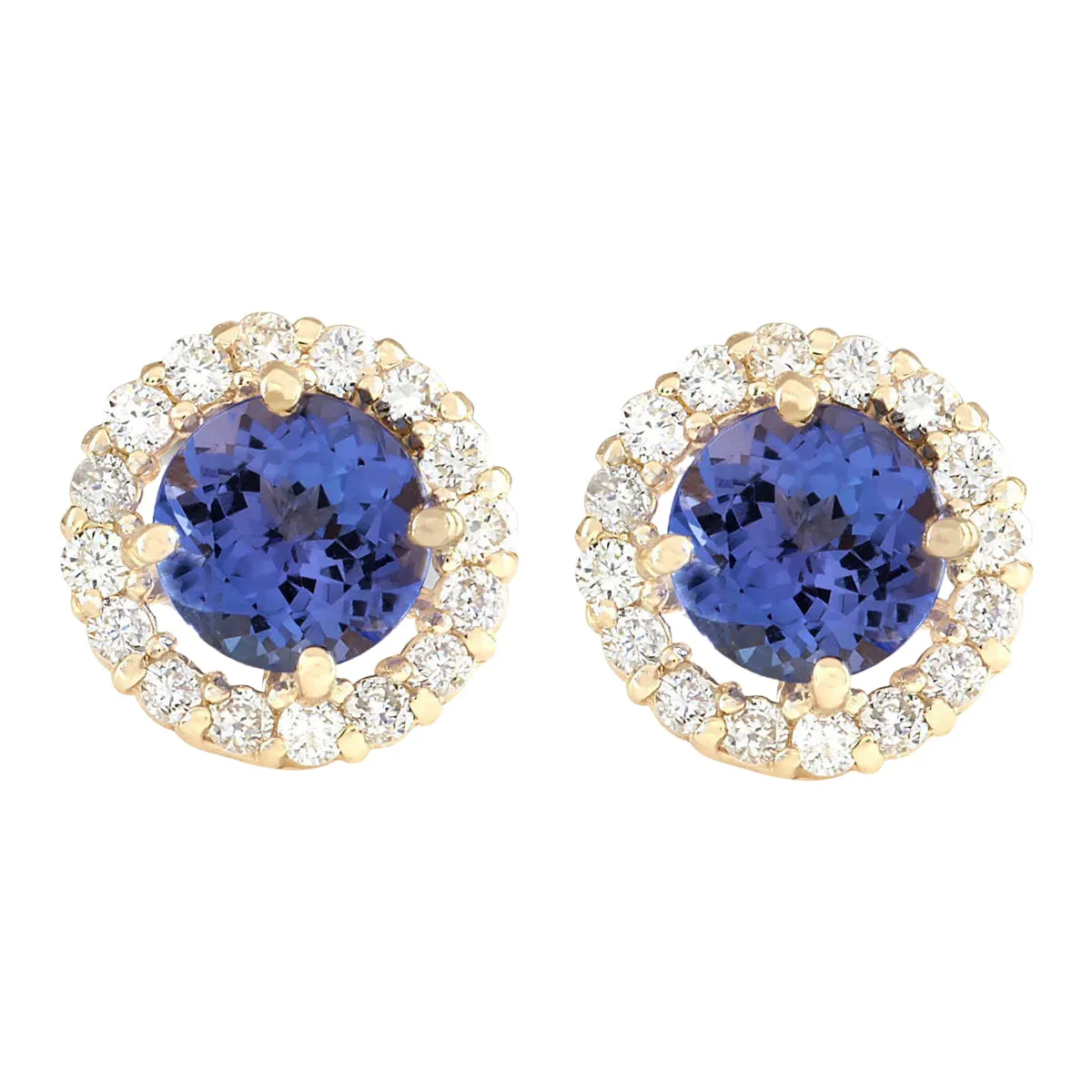 2.65 Carat Natural Tanzanite 14K Yellow Gold Diamond Earrings