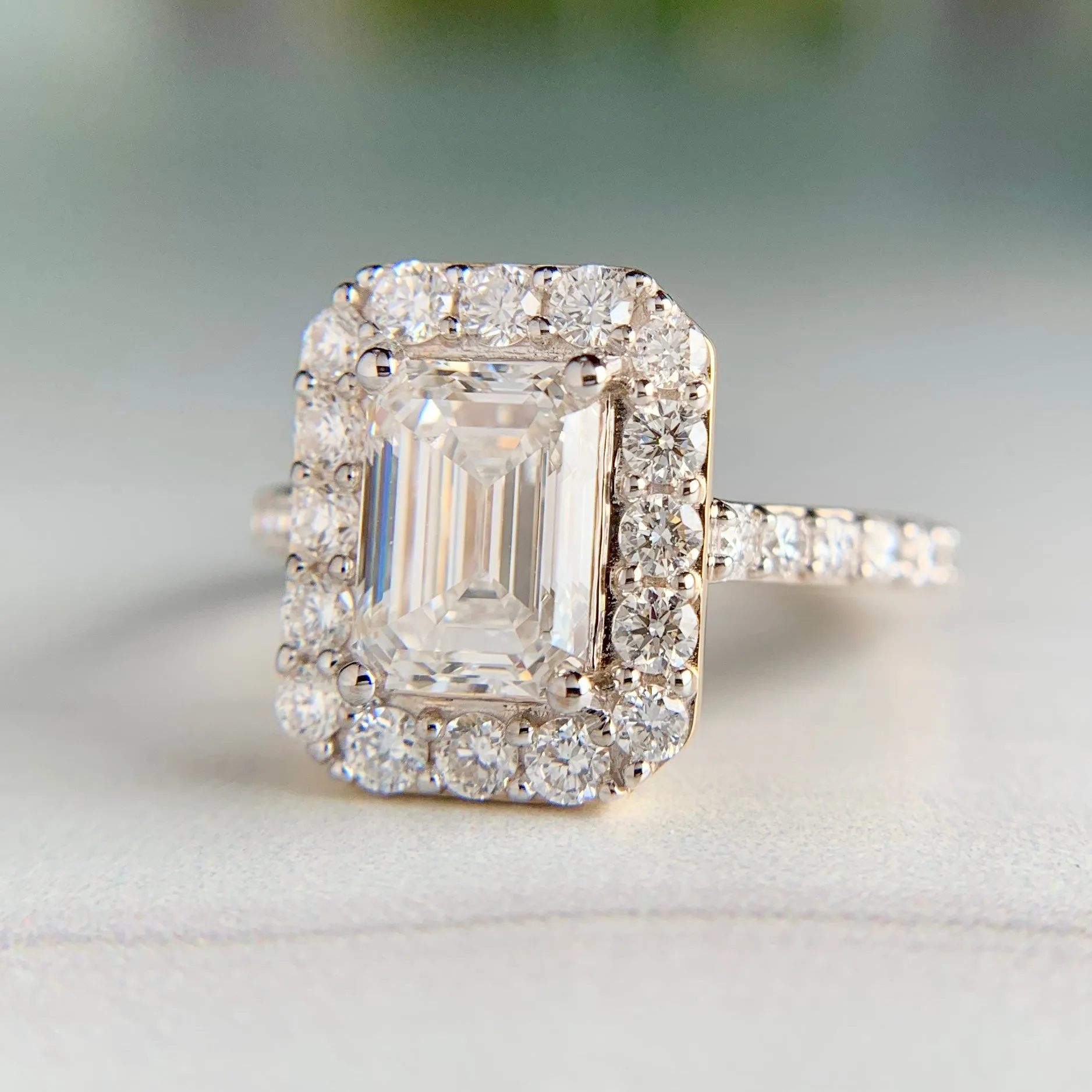 2.8ctw Emerald Cut Lab Diamond Halo Ring 14k
