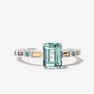 2ct Emerald Cut Green Sapphire Wedding Ring Emerald Citrine Half Eternity Ring