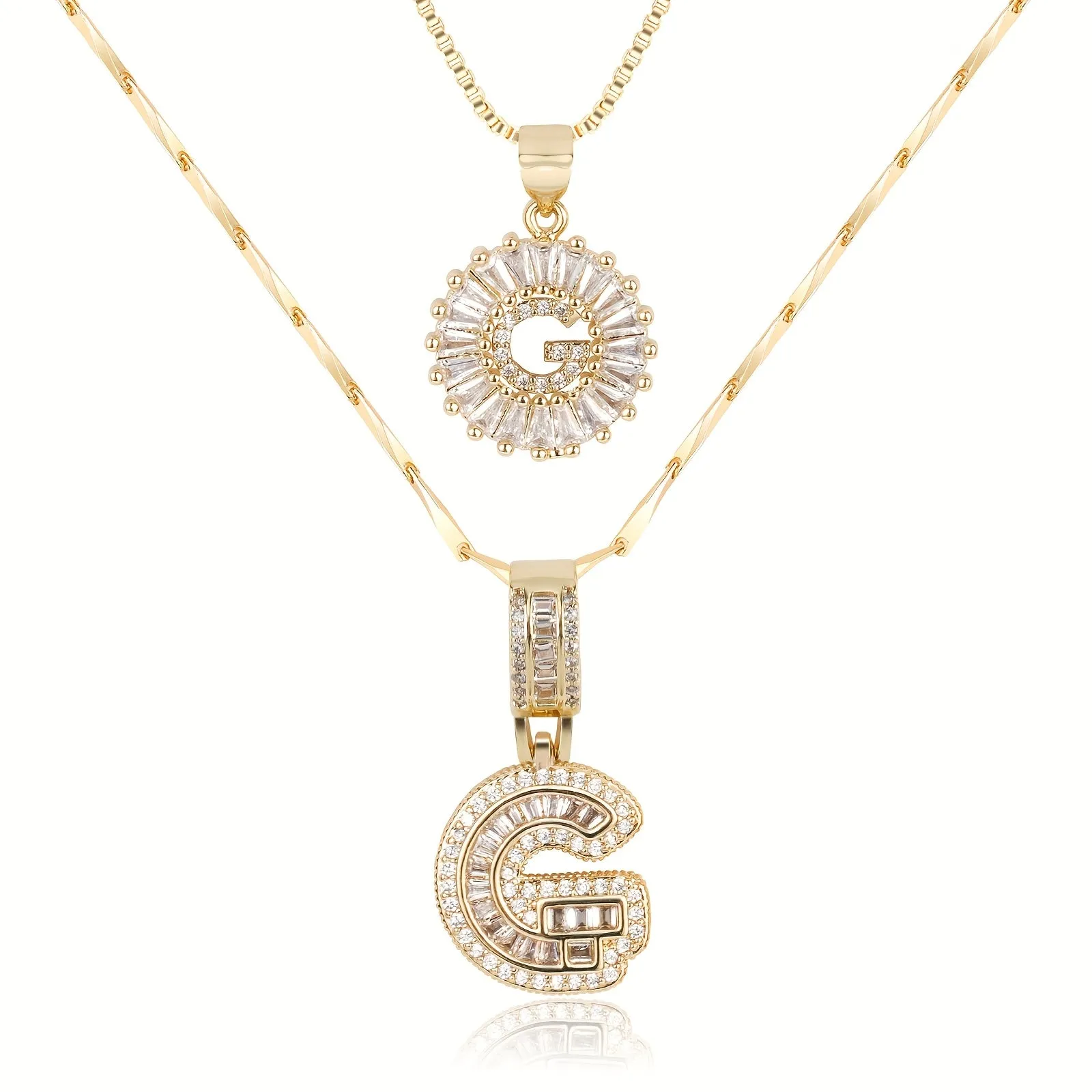 2pc 14k Diamond Letter Initial Necklaces