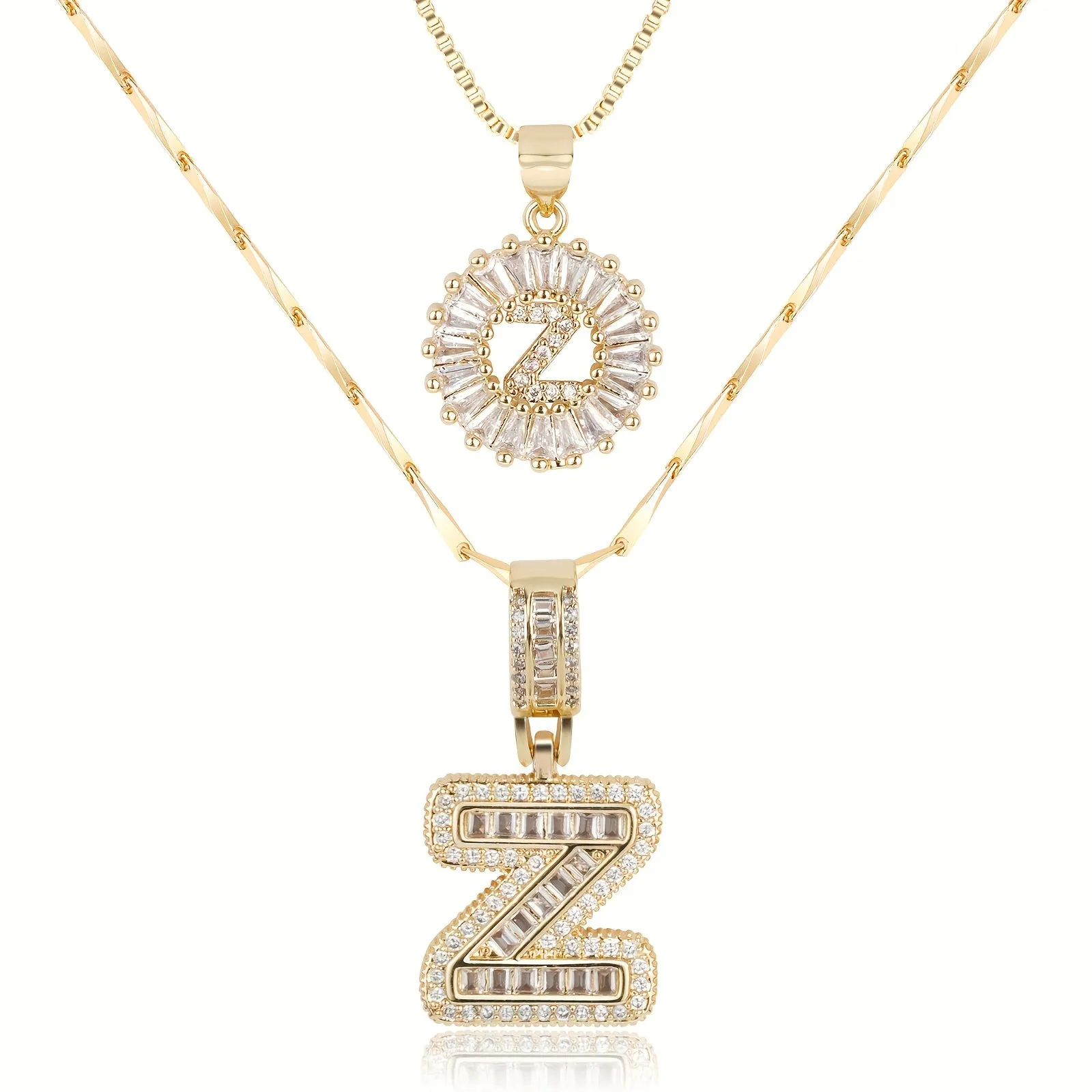 2pc 14k Diamond Letter Initial Necklaces