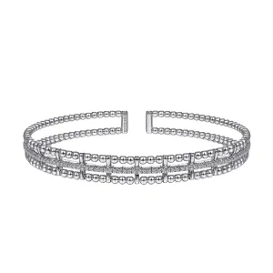 3-Row Beaded Cuff Bracelet With Diamond Pave