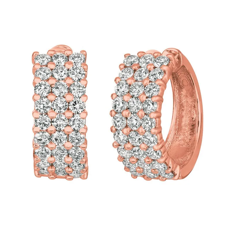 3 ROWS DIAMOND EARRINGS 14K GOLD (3 CTW)