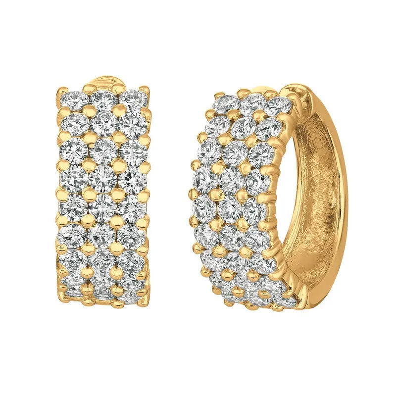 3 ROWS DIAMOND EARRINGS 14K GOLD (3 CTW)
