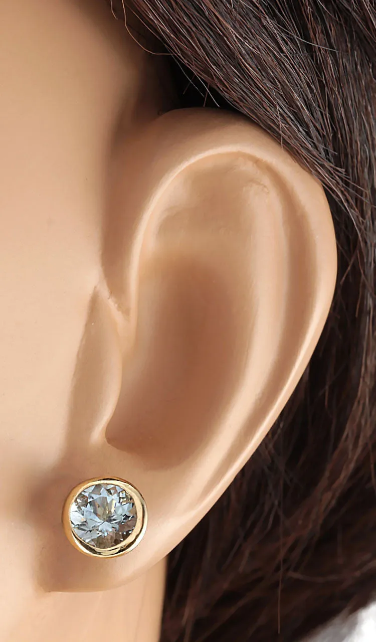3.00 Carat Natural Aquamarine 14K Yellow Gold Earrings