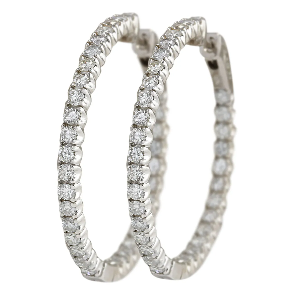 3.05 Carat Natural Diamond 14K White Gold Earrings