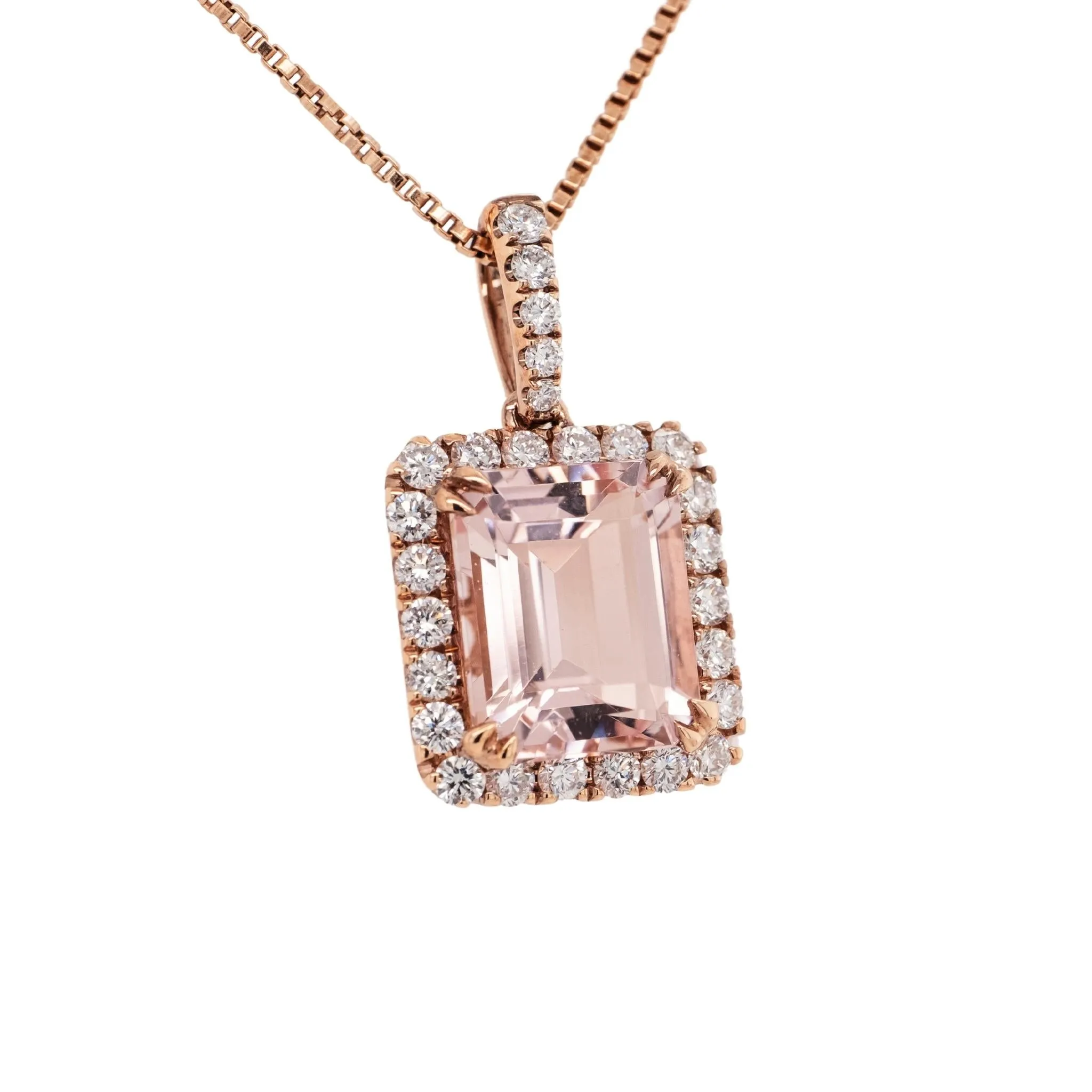 3.08 Carat Morganite Pendant in 14k Rose Gold