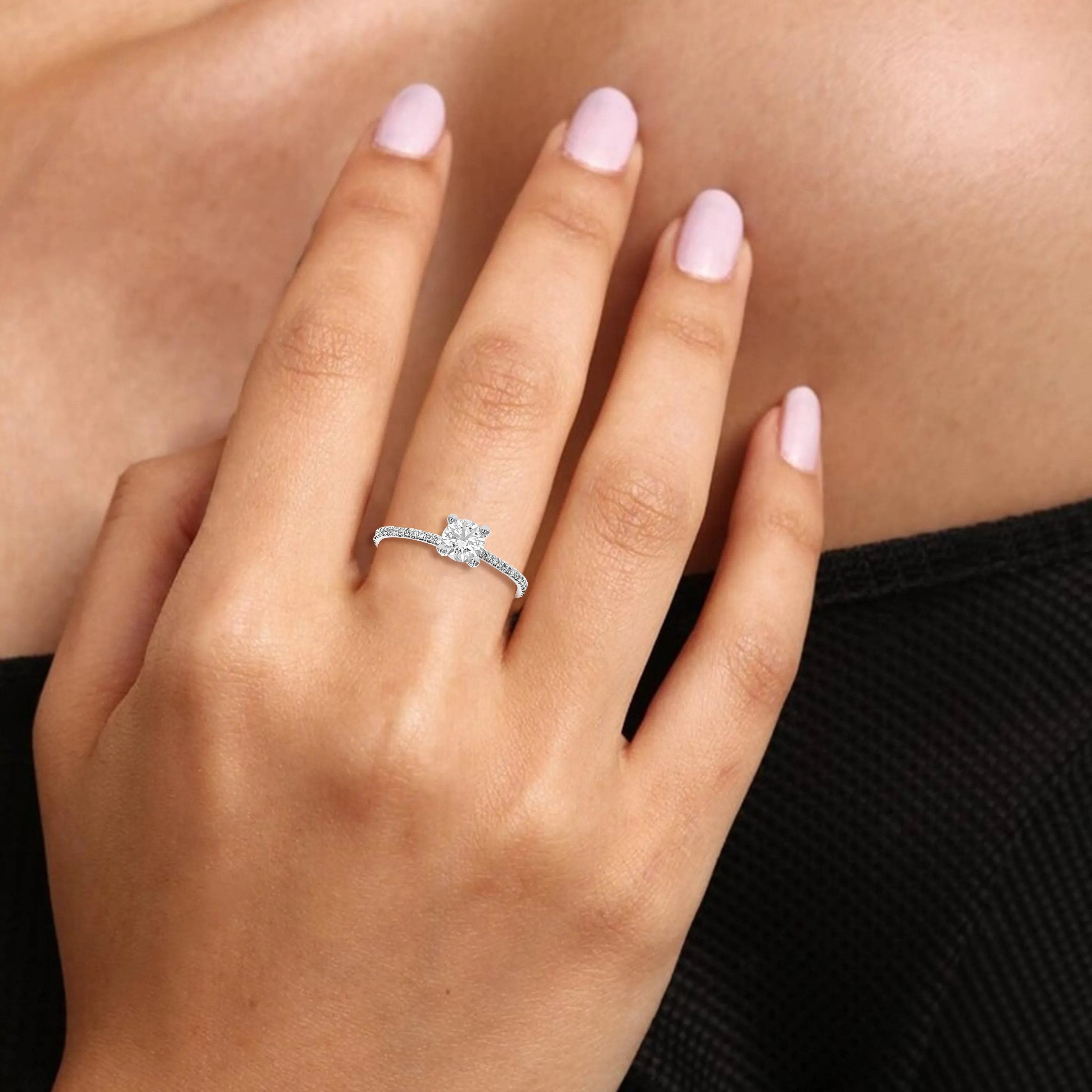 3/4 cttw Lab Grown Round Diamond Engagement Rings 14K White Gold