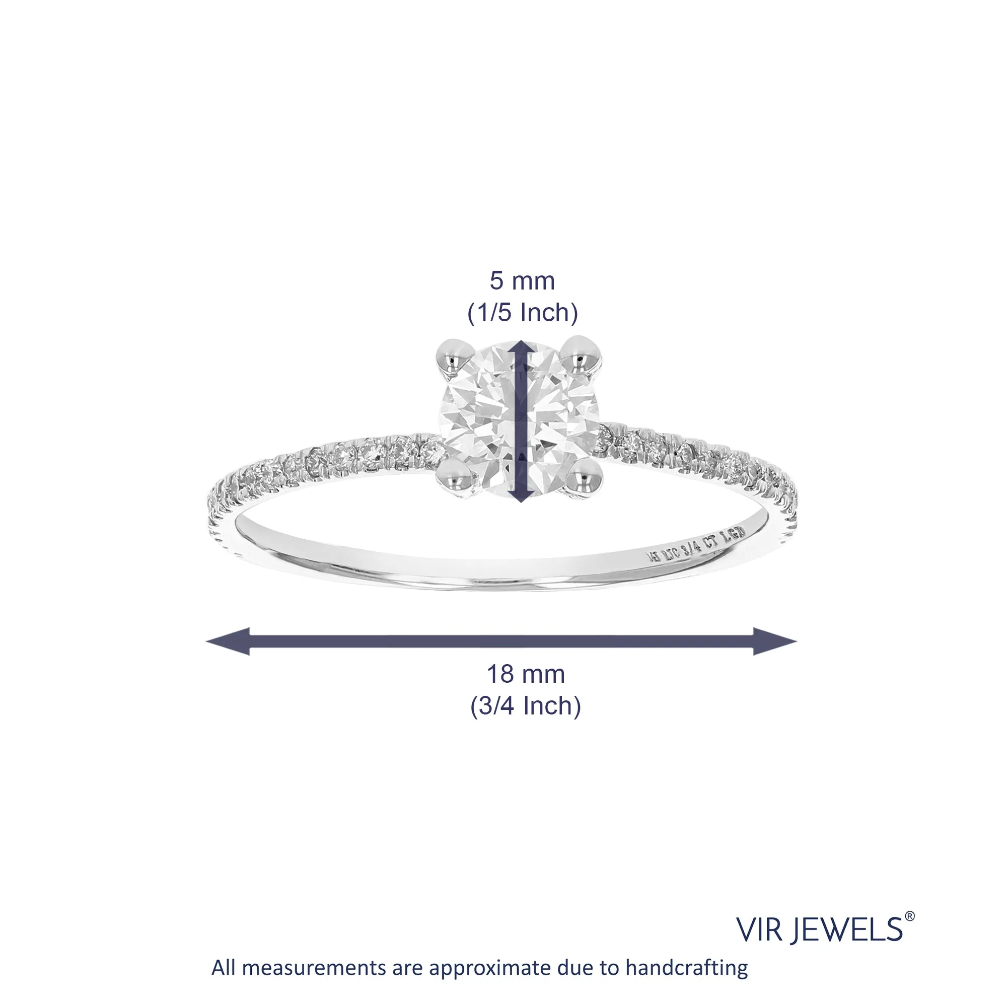 3/4 cttw Lab Grown Round Diamond Engagement Rings 14K White Gold