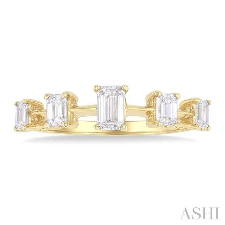 3/4 ctw Emerald Cut Diamond Half Eternity 5-Stone Fashion Band in 14K Yellow Gold