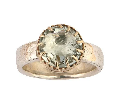 3.5 Carat Natural Green Amethyst Gemstone Two Tone Solid 9k Yellow Gold & 925 Sterling Silver Solitaire Ring Gemstone ring,Mixed metal ring