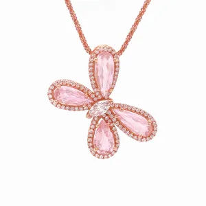 3.78 Carat Morganite & 0.56 Carat Diamond Butterfly Pendant in 14k Rose Gold