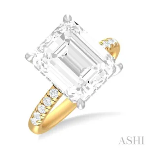 3/8 ctw Emerald Shape Round Cut Diamond Semi Mount Engagement Ring in 14K Yellow and White Gold