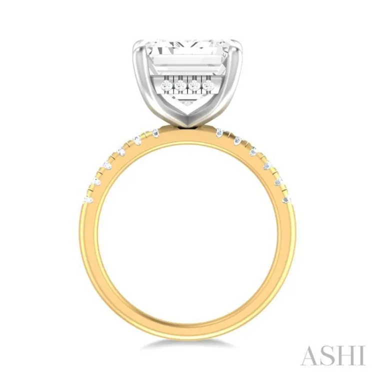 3/8 ctw Emerald Shape Round Cut Diamond Semi Mount Engagement Ring in 14K Yellow and White Gold