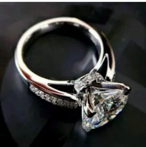 3Ct Round Lab-Created Moissanite Solitaire 14k White Gold Plated Engagement Ring