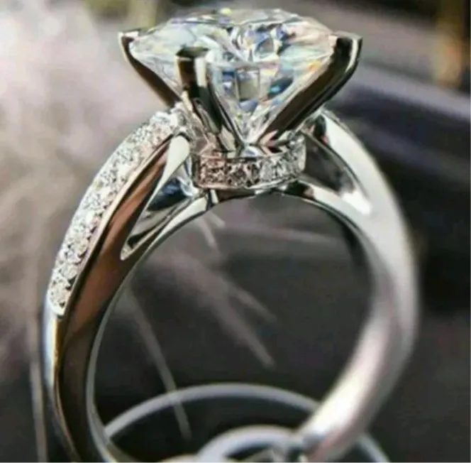 3Ct Round Lab-Created Moissanite Solitaire 14k White Gold Plated Engagement Ring