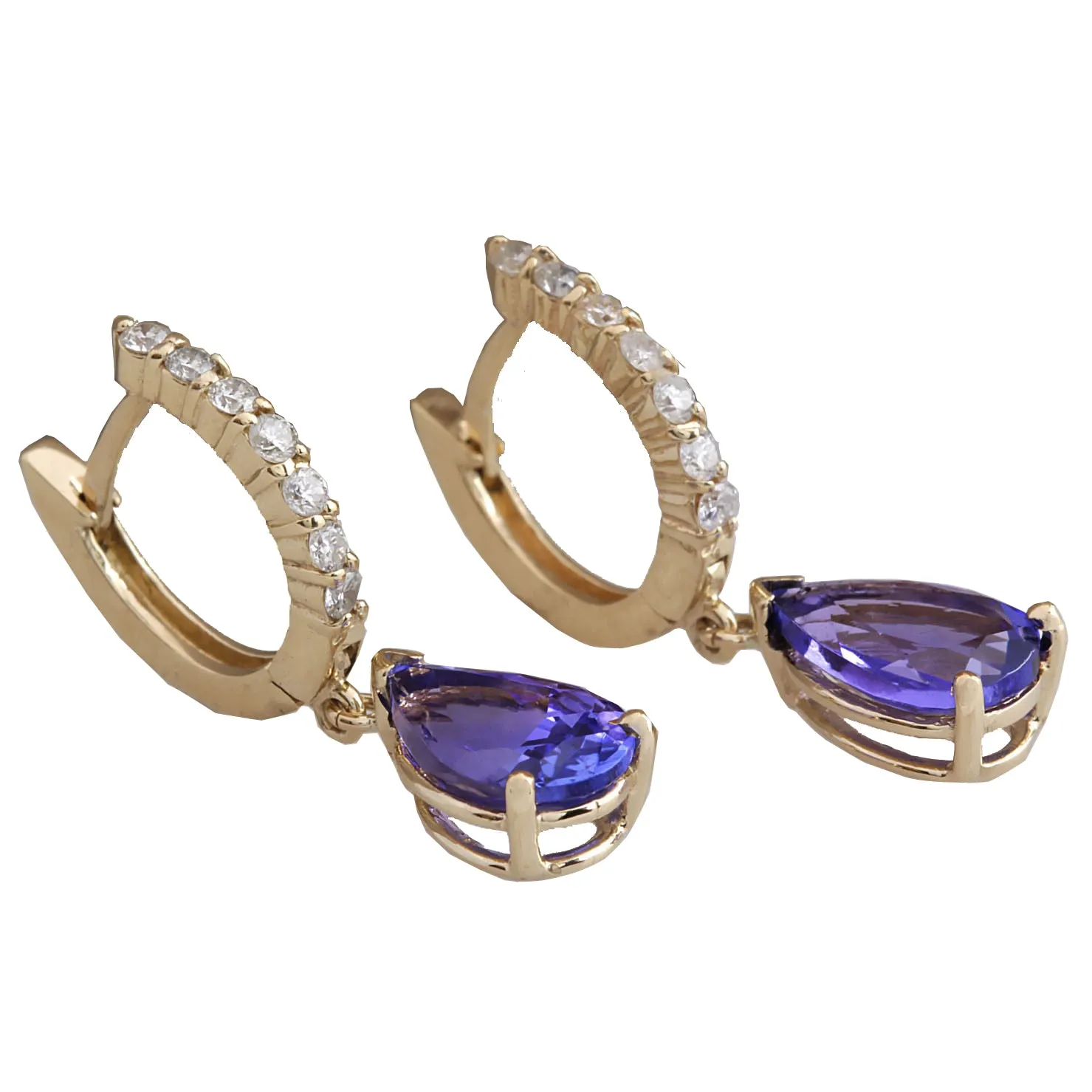 4.65 Carat Natural Tanzanite 14K Yellow Gold Diamond Earrings