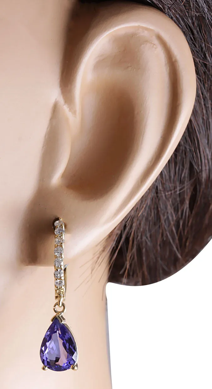 4.65 Carat Natural Tanzanite 14K Yellow Gold Diamond Earrings