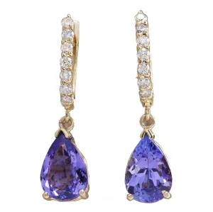 4.65 Carat Natural Tanzanite 14K Yellow Gold Diamond Earrings