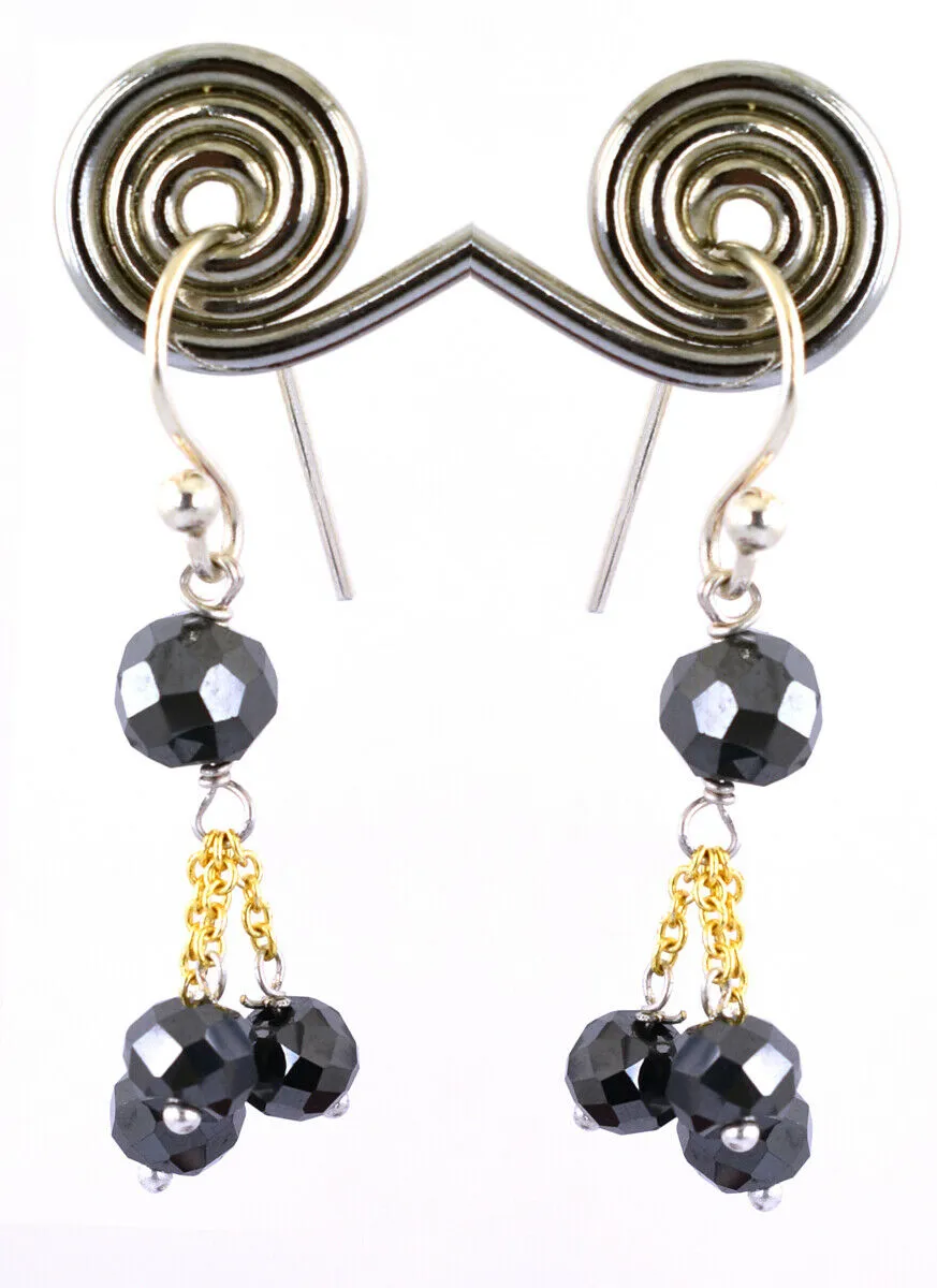 5 mm Round Shape Black Diamond Dangler Earrings In 925 Silver, Beautiful Design with Great Gift