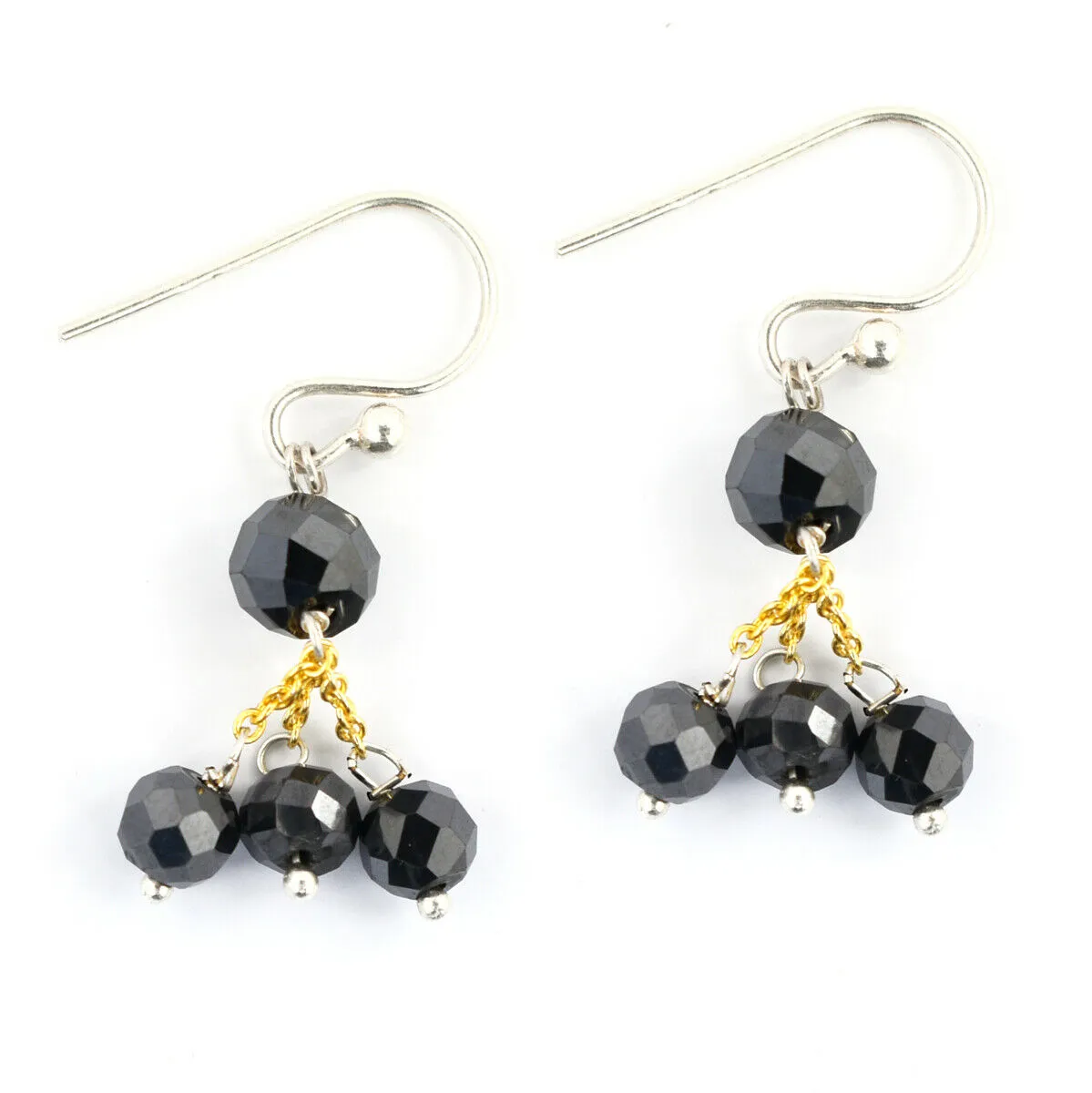 5 mm Round Shape Black Diamond Dangler Earrings In 925 Silver, Beautiful Design with Great Gift