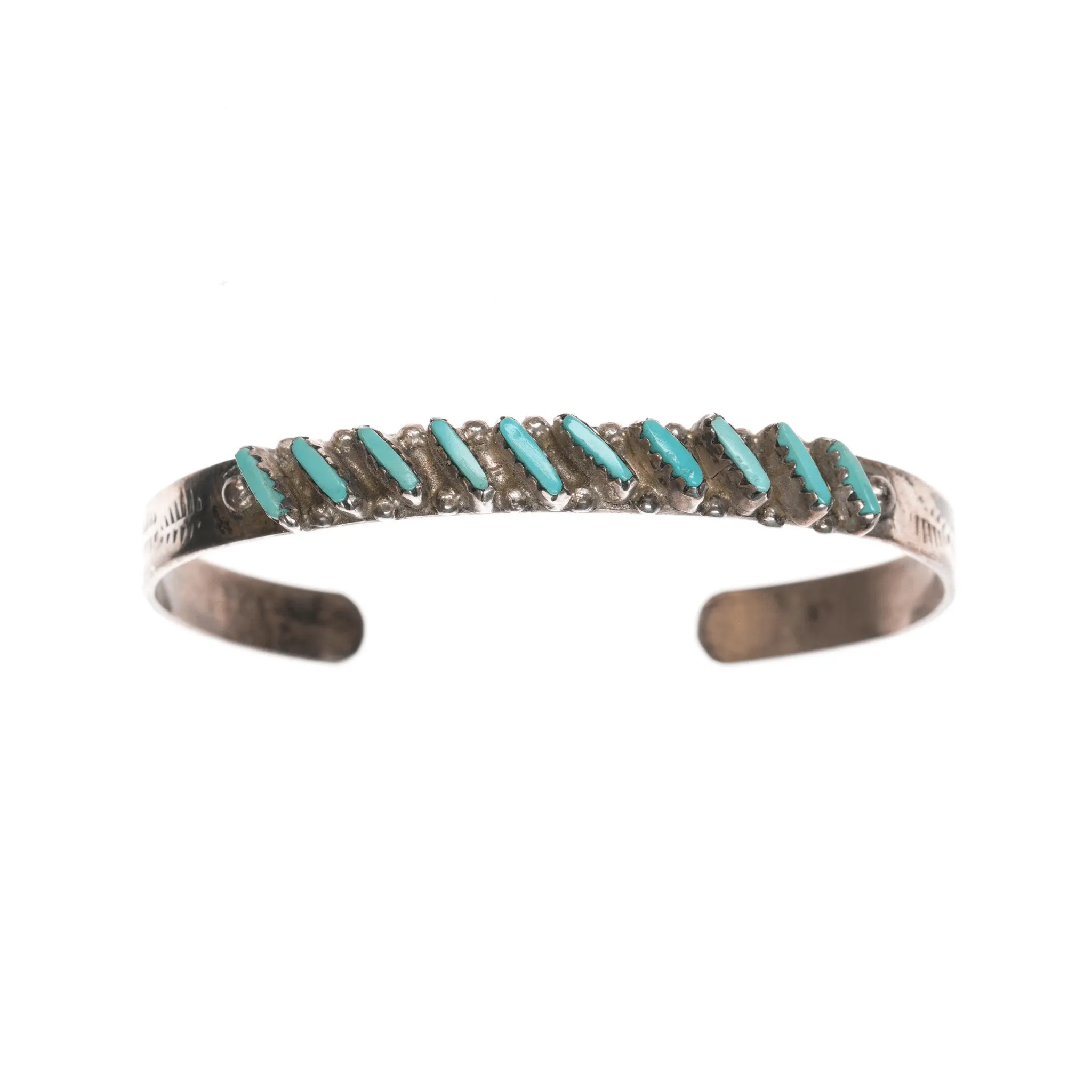 6.12" ALP Zuni sterling and turquoise needlepoint cuff bracelet