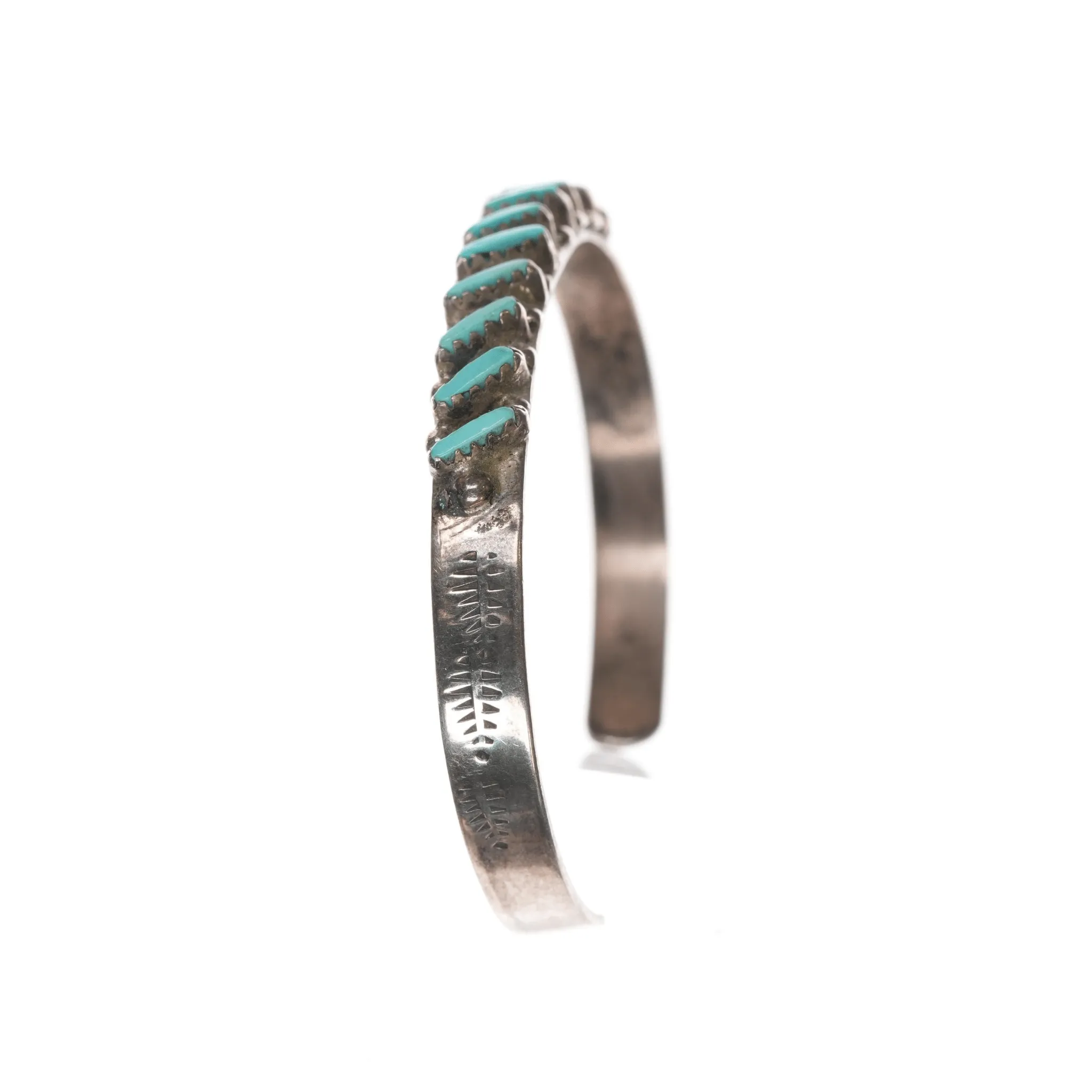 6.12" ALP Zuni sterling and turquoise needlepoint cuff bracelet
