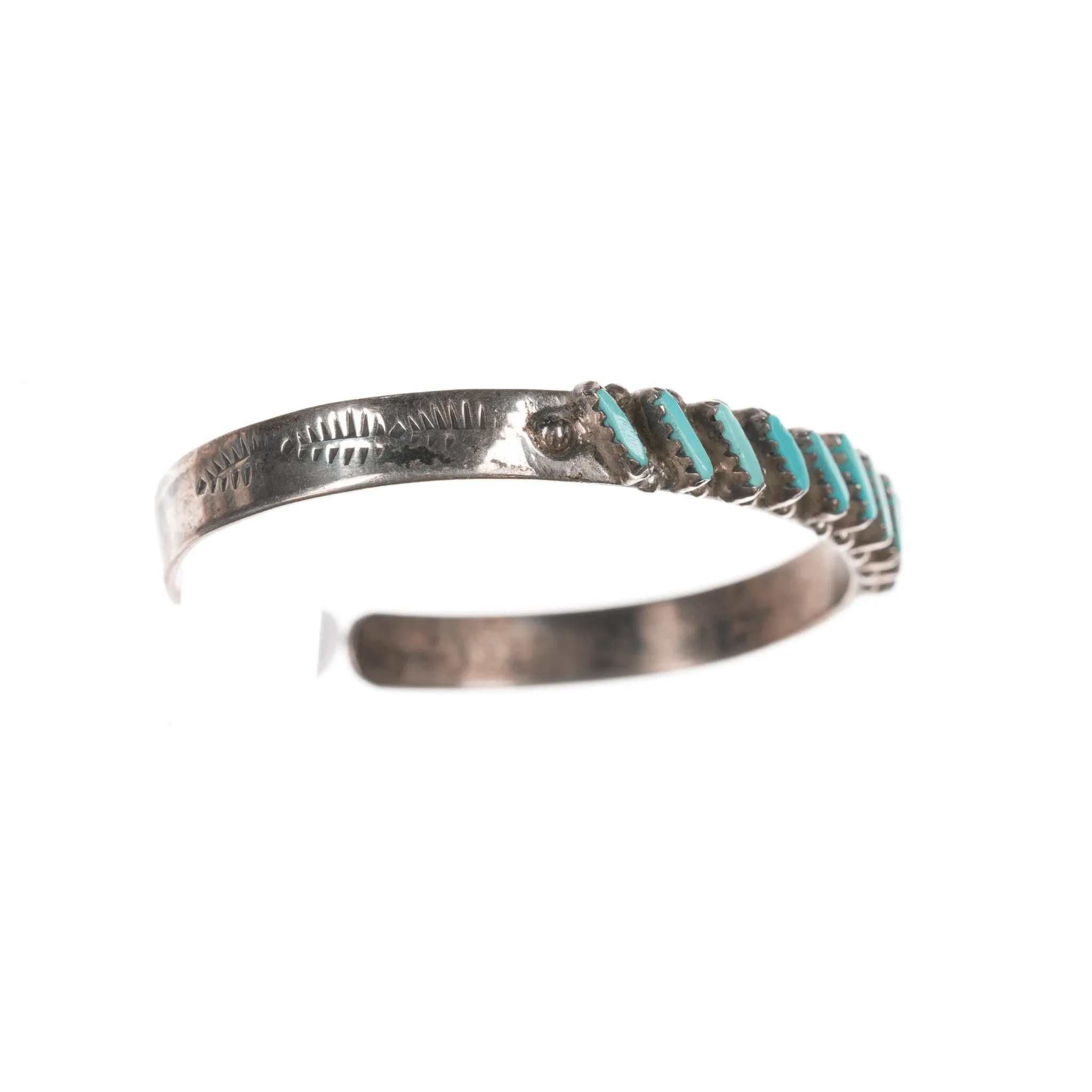 6.12" ALP Zuni sterling and turquoise needlepoint cuff bracelet