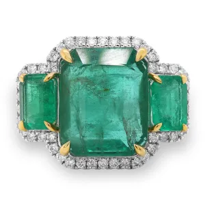 8.71tcw Zambian Emerald with Diamond in 18K White Gold Cocktail Ring