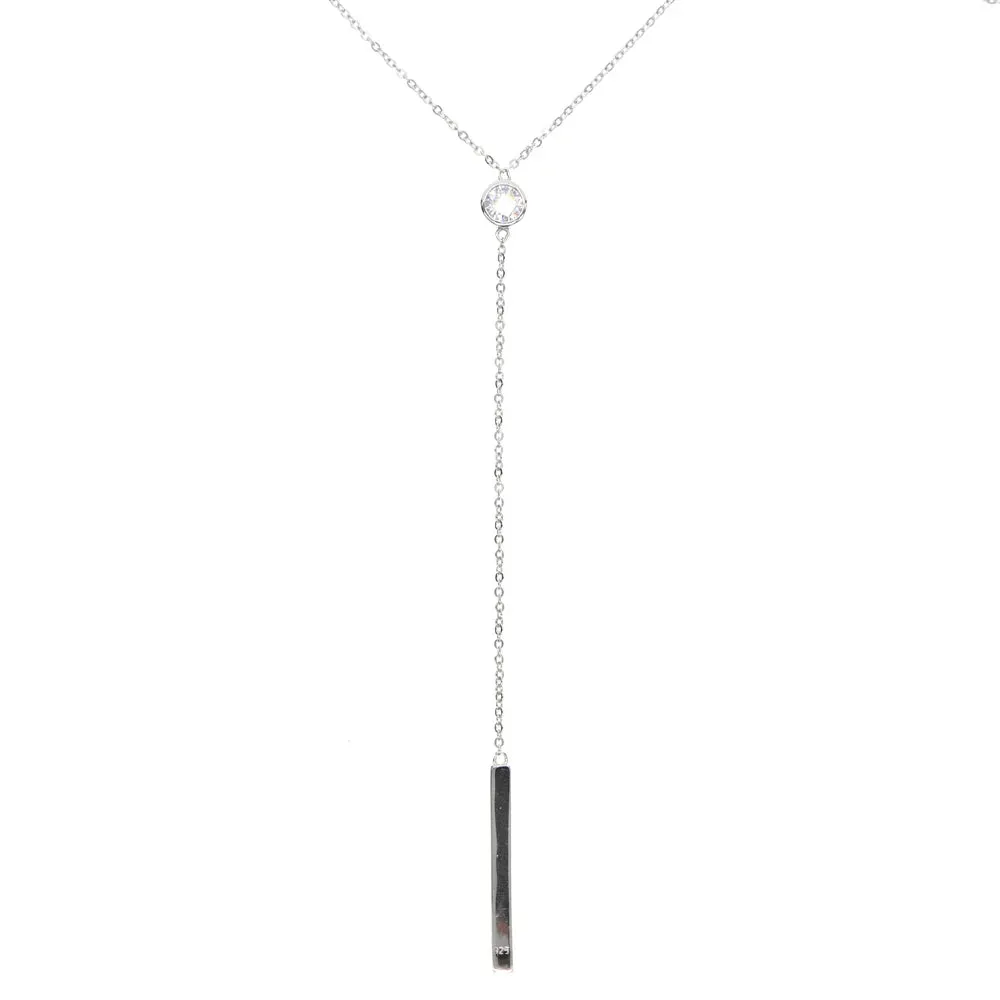 925 Silver CZ Y Lariat Necklace