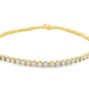 9ct Yellow Gold Round Brilliant Lab Grown Diamond Claw Set Tennis Bracelet TDW= approx 3.00ct