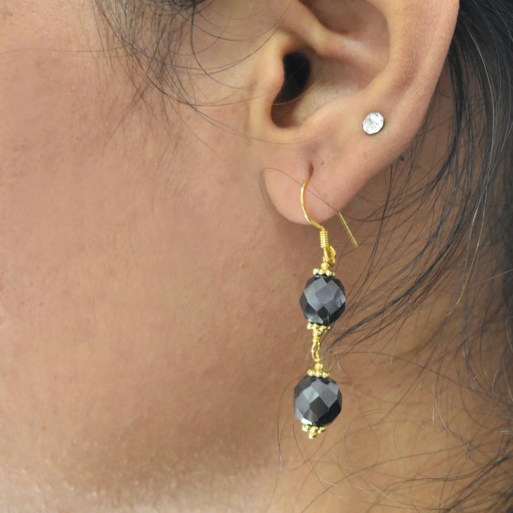 AAA Certified 7 mm Black Diamond Dangler Earrings in Yellow Finish with Great Silver Finding with Amazing Collection