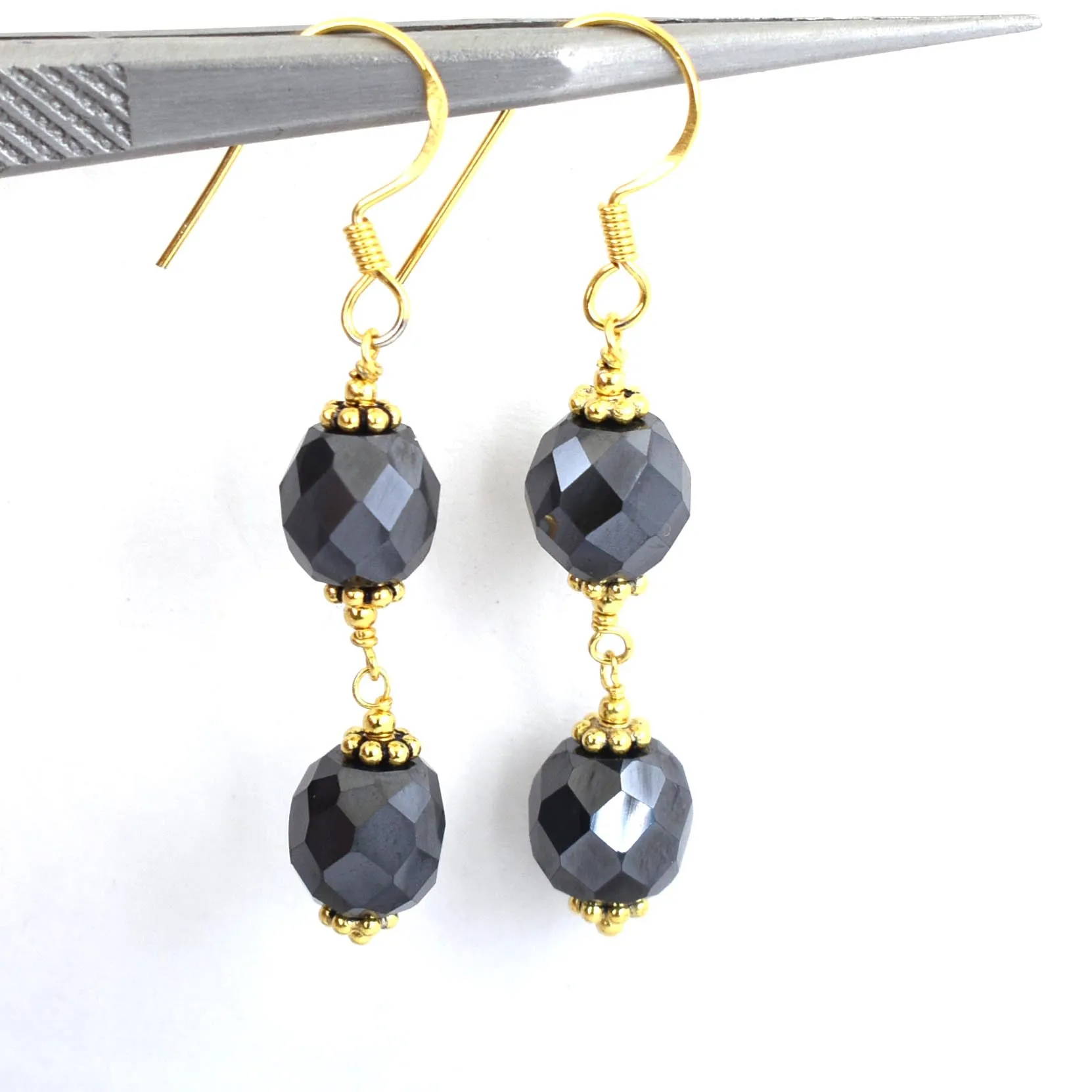 AAA Certified 7 mm Black Diamond Dangler Earrings in Yellow Finish with Great Silver Finding with Amazing Collection
