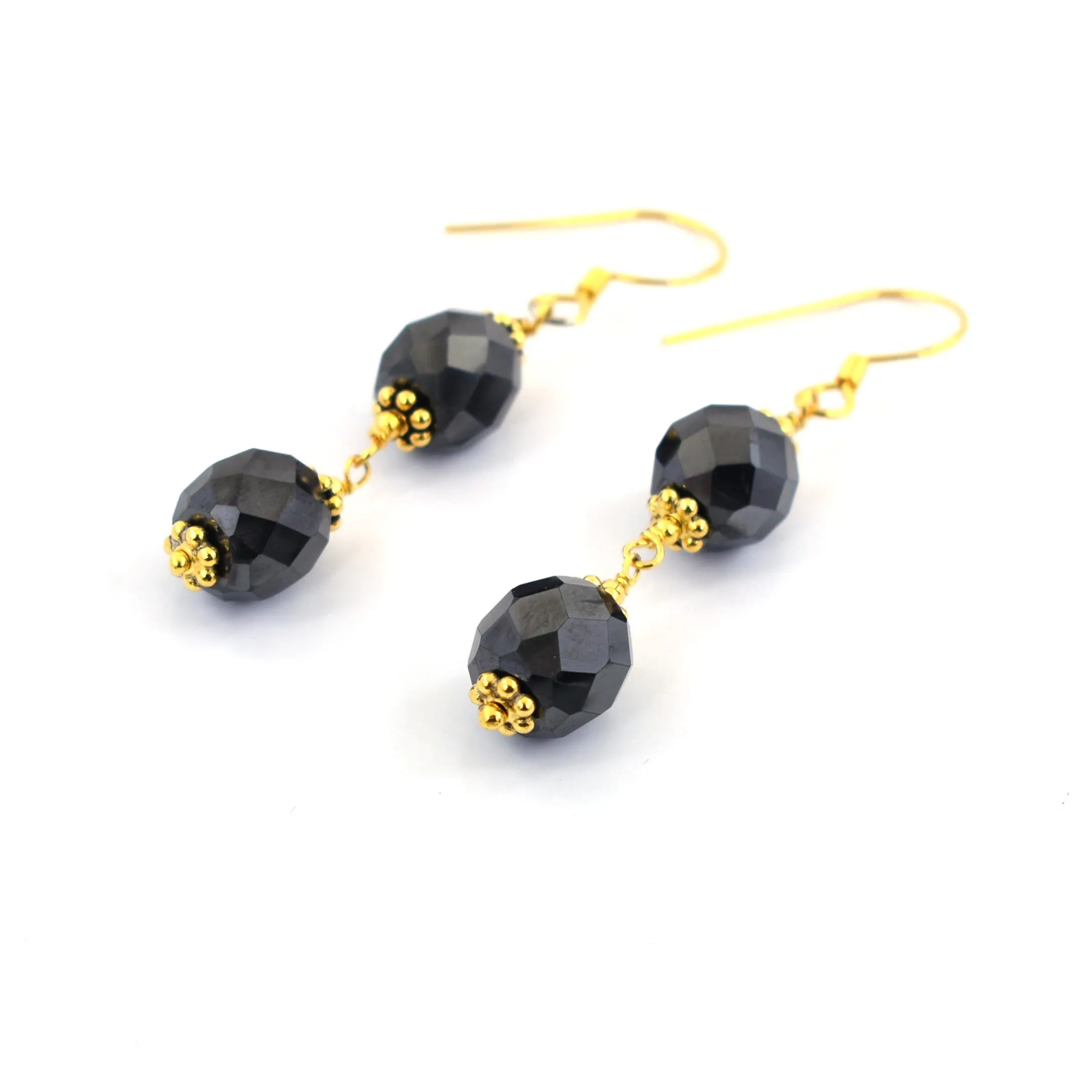 AAA Certified 7 mm Black Diamond Dangler Earrings in Yellow Finish with Great Silver Finding with Amazing Collection