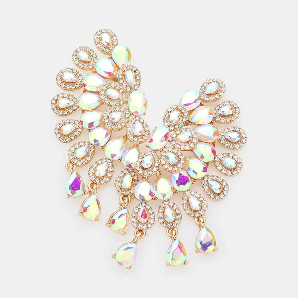 AB Teardrop Rhinestone Accented Pageant Earrings on Gold | Prom Earrings |  609255