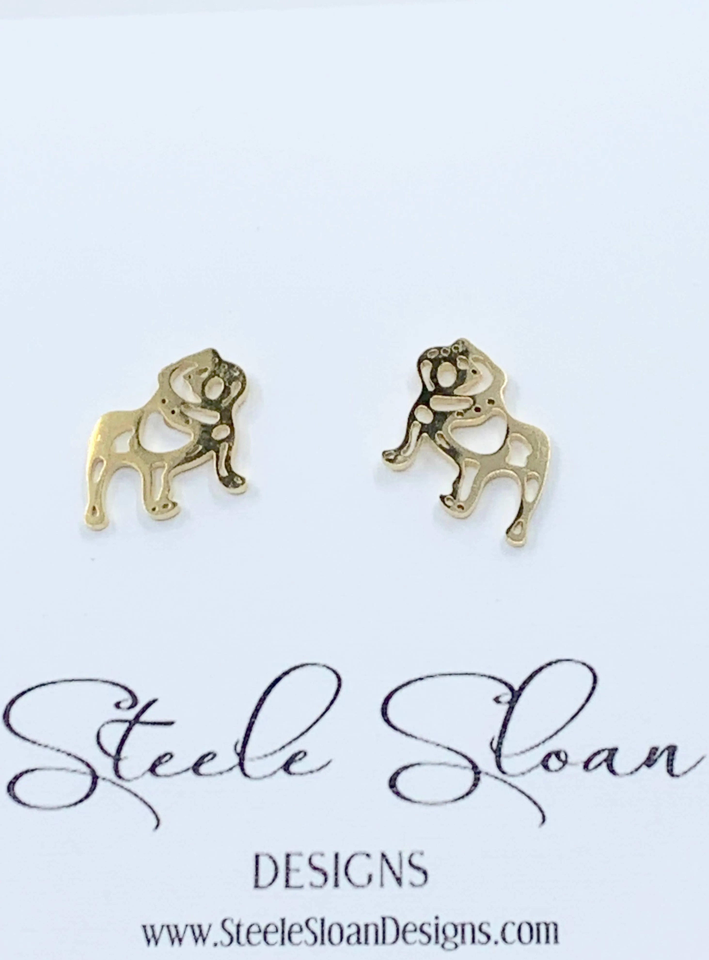 Adorable Bulldog Earrings- Gold Stainless Steel Bulldogs: Gold