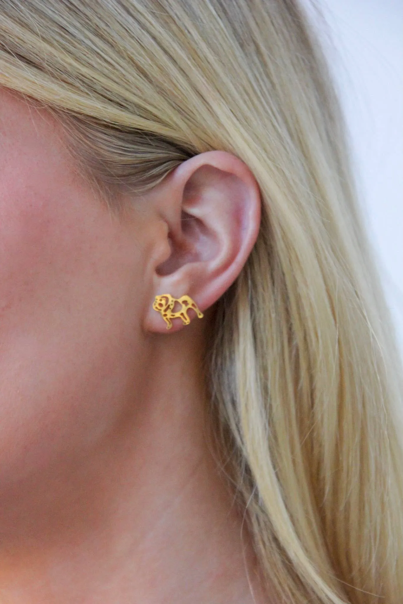 Adorable Bulldog Earrings- Gold Stainless Steel Bulldogs: Gold