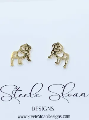 Adorable Bulldog Earrings- Gold Stainless Steel Bulldogs: Gold