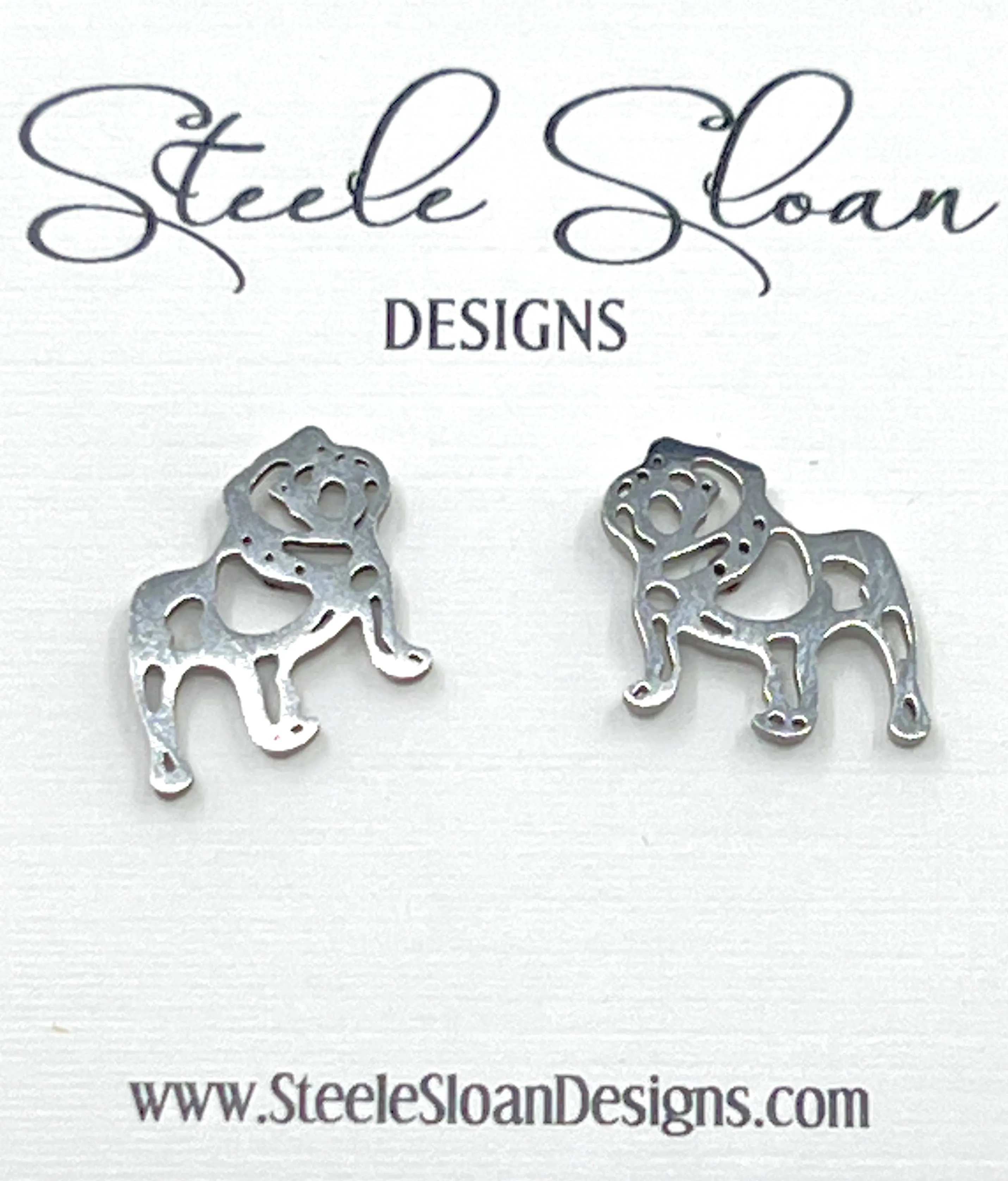 Adorable Bulldog Earrings- Gold Stainless Steel Bulldogs: Gold