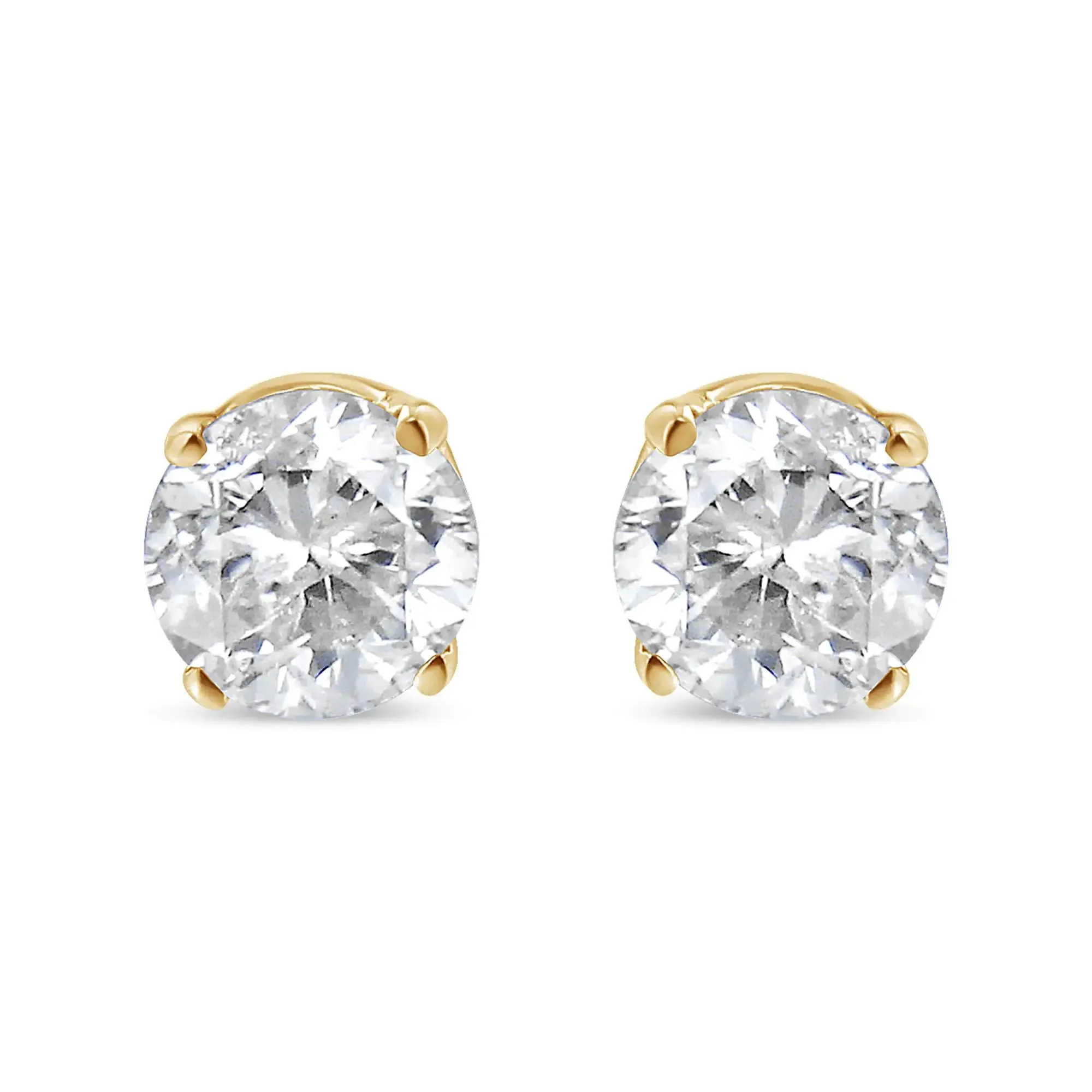 AGS Certified 1/2 Cttw Round Brilliant-Cut Diamond 14K Yellow Gold Classic 4-Prong Solitaire Stud Earrings (K-L Color, I1-I2 Clarity)