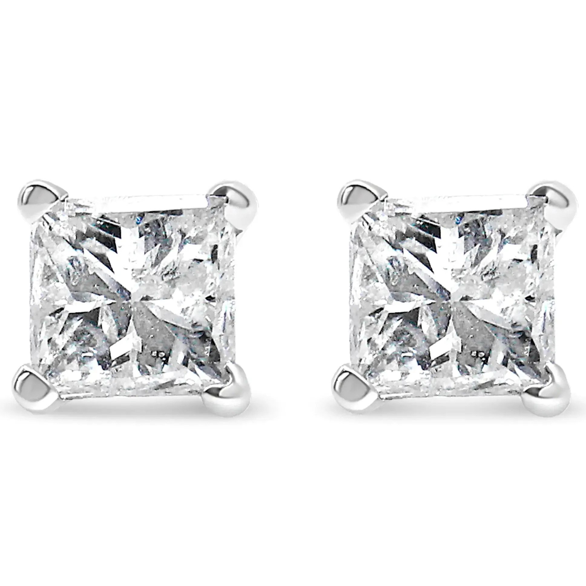 AGS Certified Princess-Cut Square Colorless Diamond 4-Prong Solitaire Stud Earrings in 14K Gold (K-L Color, SI2-I1 Clarity)