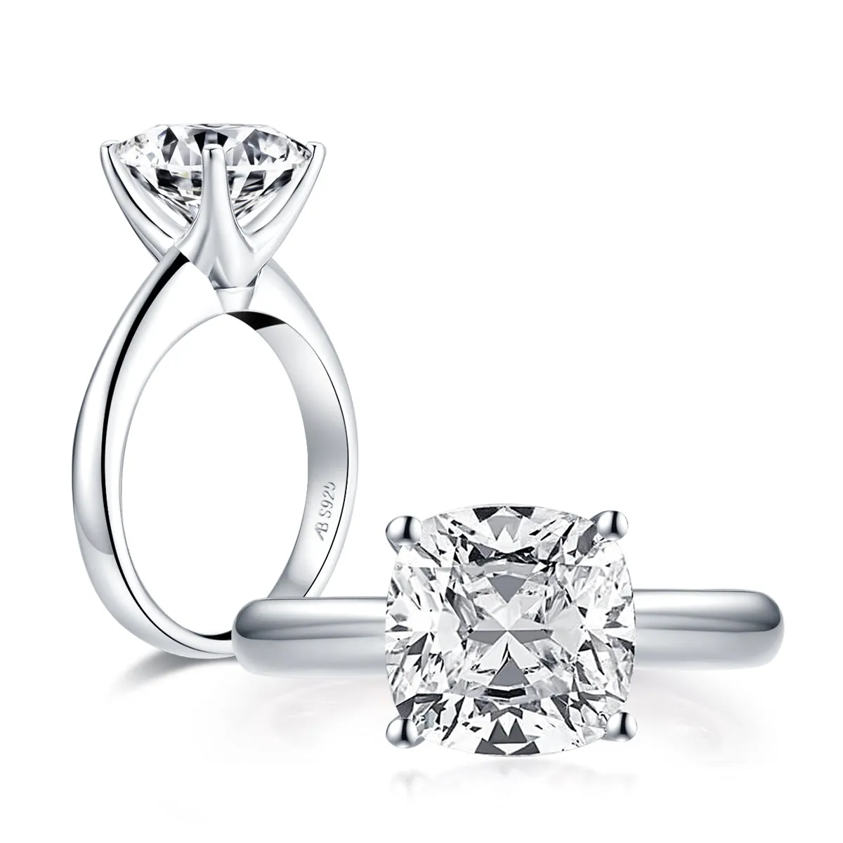 Ainuoshi Cushion White Created Diamond Solitaire Ring