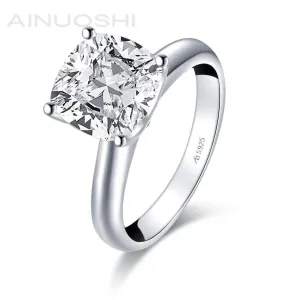 Ainuoshi Cushion White Created Diamond Solitaire Ring