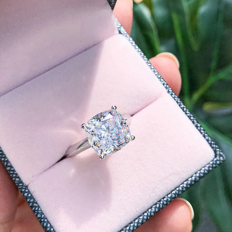 Ainuoshi Cushion White Created Diamond Solitaire Ring
